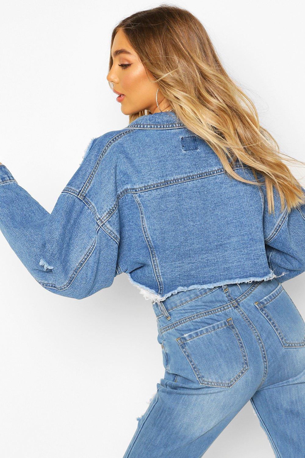 Boohoo cropped outlet denim jacket